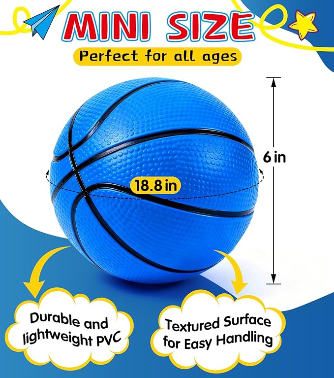 6 Pack Mini Basketball Set with Pump,6" Inflatable Small Balls Replacement for Indoo & Outdoor Mini Hoop,Multicolor Basketball for Kids,Toddlers