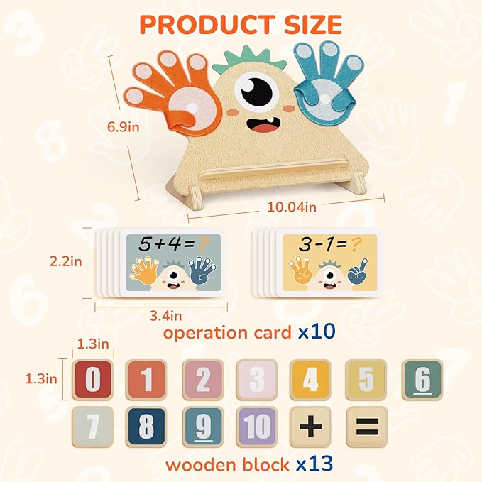 Finger Counting Math Toy for Kids 3-5, Montessori Monster Math Toy with Number Blocks, Hands-On Addition & Subtraction Learning Toy, Educational Birthday Gift for Toddlers