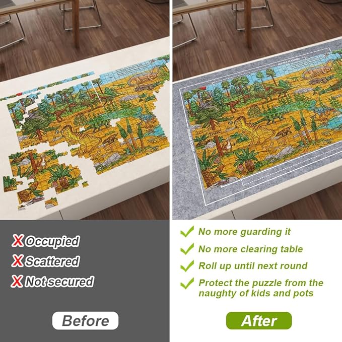Ainiv Jigsaw Puzzle Mat Roll Up 1500 Pieces, 46" x 26" Portable Felt Puzzles Board with Travel Storage Bag, Jigsaw Saver Pad Keeper for Adults Teens, Gray