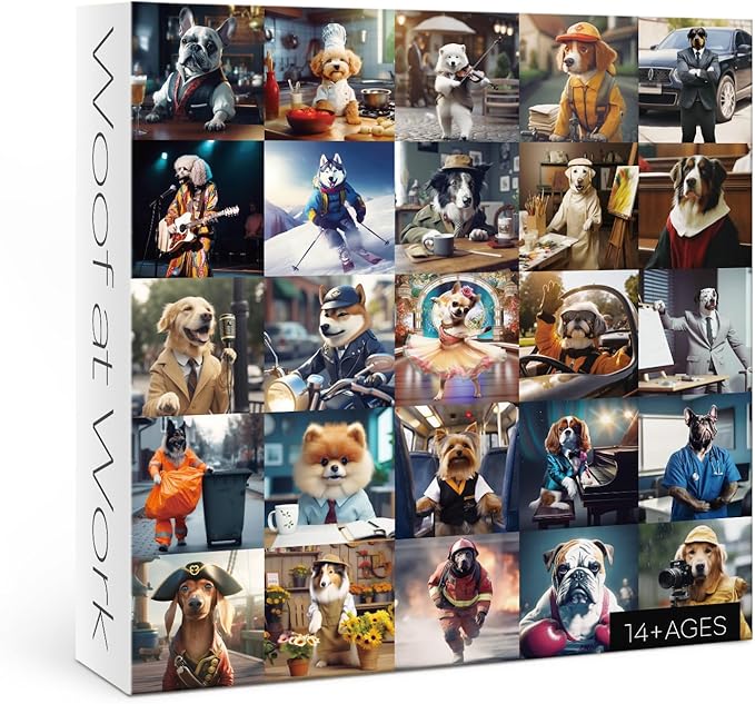 Working Dog Puzzles 1000 Pieces for Adults, Animal Jigsaw Puzzle Charming Dogs, Funny Puppy Bulldog Jigsaw Puzzle Family Collage Puzzles for Home Decoration