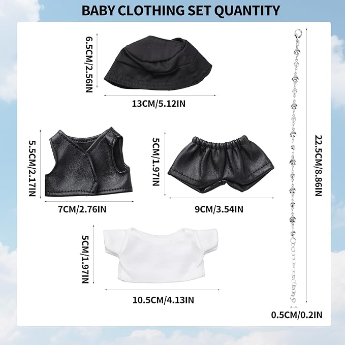 Doll Clothes for 17cm, Stylish Clothes Set with Vest t-Shirt Pants Hat and Necklace Adorable Cute Doll Costume Accessories for Toy Decoration