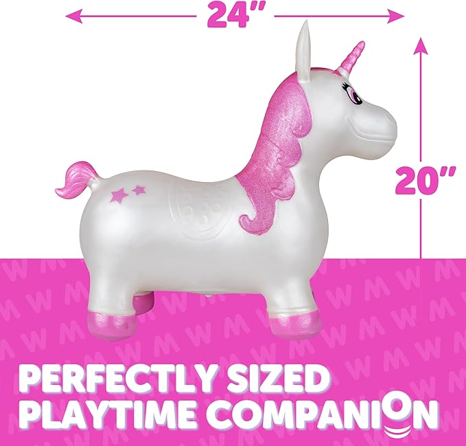 Waddle Bouncy Animal Hopper - Inflatable Hopping Animals, Indoors and Outdoors Fun, Pump Included, Riding Toys for Boys and Girls Ages 2 Years and Up, White Pink Unicorn