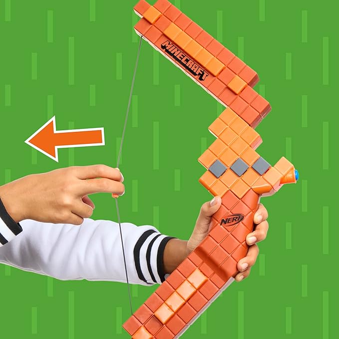 Nerf Minecraft Bow Dart Blaster, Pull-Back String Priming, 8 N1 Darts Compatible Only N1 Dart Blasters, Ages 8+