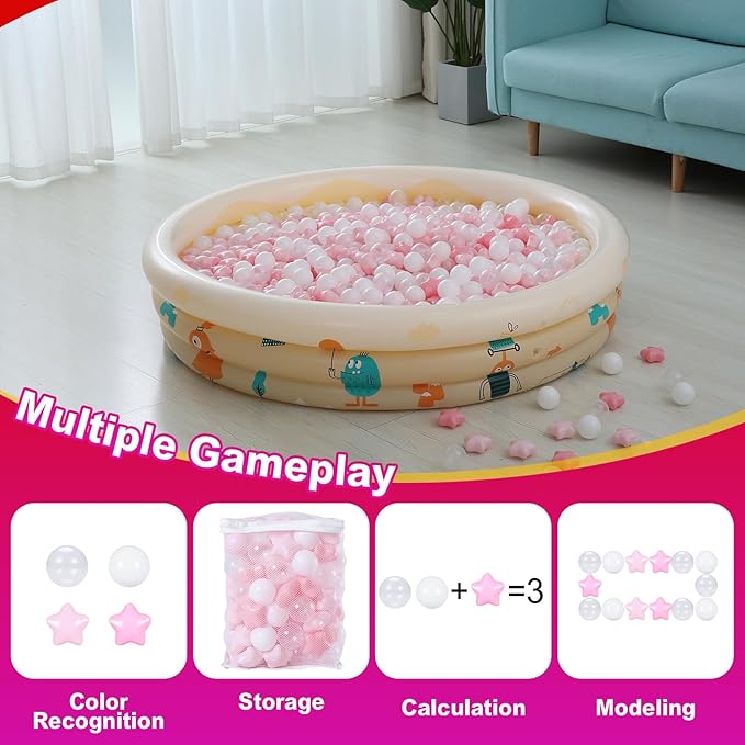 Realhaha Ball Pit Balls 50 100 200 500, Star Shapes for Babies Kids Playpen Plastic Balls for Babies Ball Pool Puppy Playballs