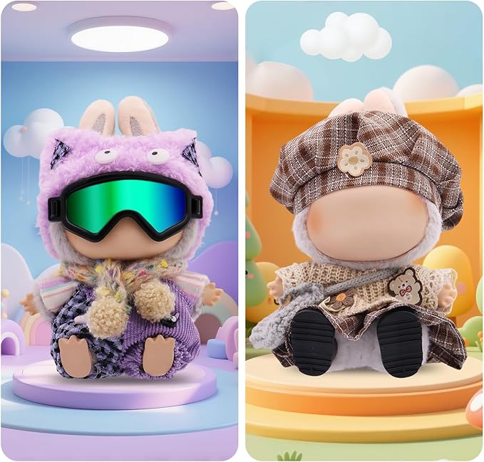 Clothes for Labubu, 39-Piece Clothes and Accessories Set Designed for Labubu Doll Clothes, Includes Glasses, Shoes, Headphones, Camera, Clothes Rack, Scarf, Knitted Bags, and 9 Mini Accessories