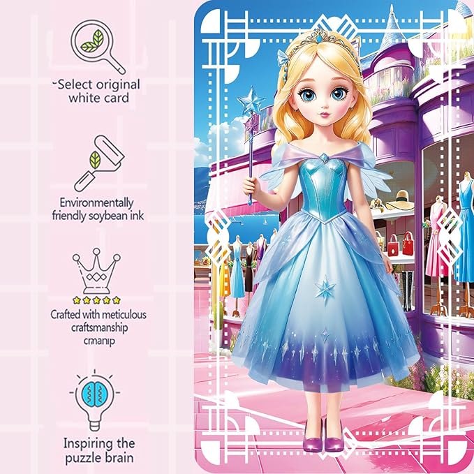 Yuzee Princess Magnetic Dress Up Games for Girls - Magnetic Paper Dolls for Girls Ages 4-7, 35 Piece Role Play Travel Toy Dress Up Set, with 3D Store Wardrobe Game Scene, Dress Up Games for Kids