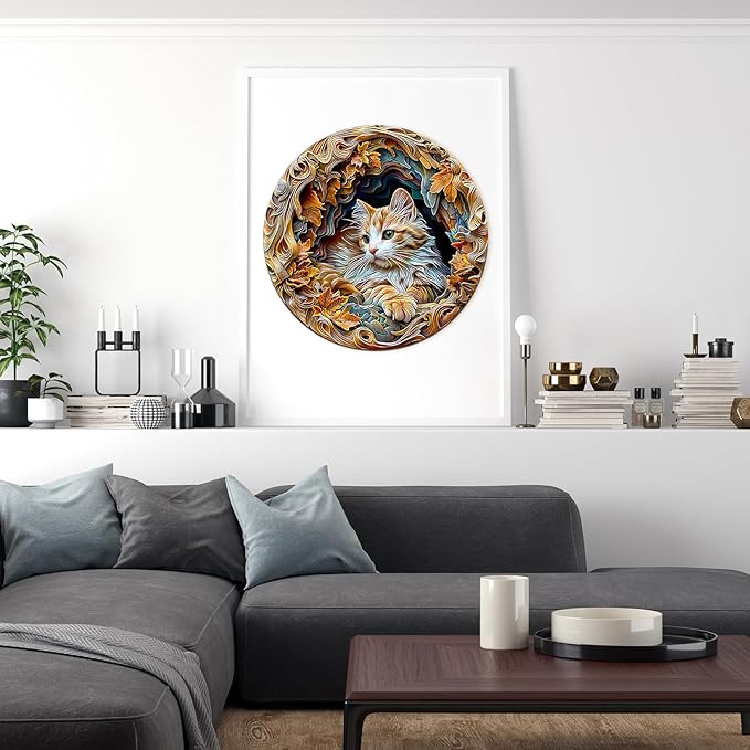 Wooden Puzzles for Adults, 3D Vision Effect-3D Cat Wood Puzzles Adult, Unique Shaped Wooden Jigsaw Puzzles, Creative Birthday Gifts for Friends/Family/Puzzle Lovers, Home Decor(S-8.5 * 8.5in 100pcs)