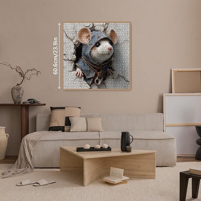 Funny Mouse Puzzles for Adults 1000 Pieces, Cute Animal Art Jigsaw Puzzles, Cool Mice Puzzles