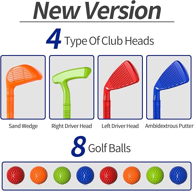 Bennol Toddler Golf Set Toys for Kids, Upgraded Kids Golf Cart Toys Sets with 4 Golf Sticks, 8 Balls and 1 Mat, Indoor & Outdoor Golf Toys for 3 4 5 6 Year Old Boys Girls Toddlers