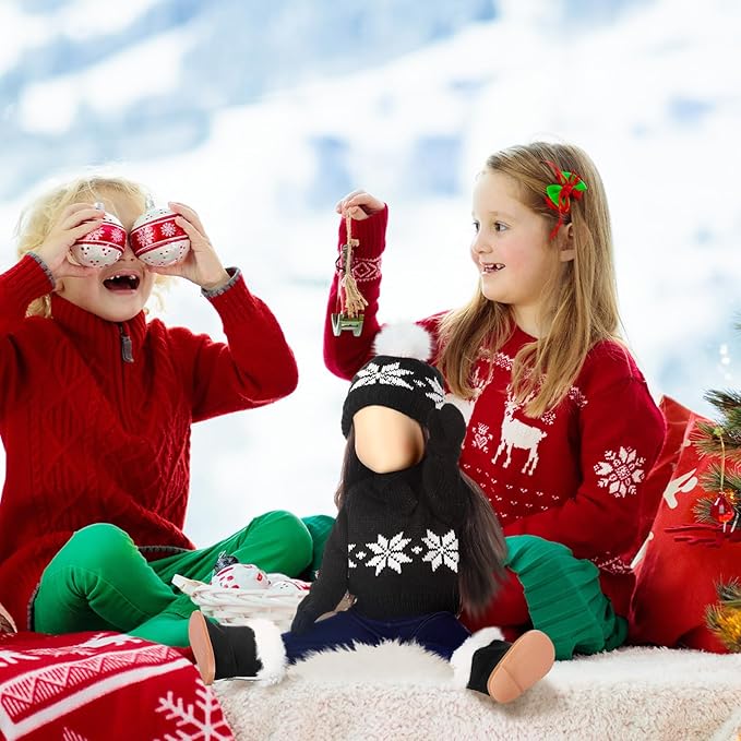 Bencailor 6 Pcs 18 Inch Christmas Doll Clothes and Accessories Winter Outfits Set Sweaters Trousers Hats Shoes Gloves for 18 Inch Doll Gifts(Black)