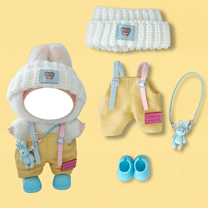 Clothes for 17cm Doll, 4 pcs Set Doll's Outfits Luxury Dress Pants Headpieces Shoes Accessories Fashion Stylish Adorable Dolls Clothes (No Doll) (Cute Bear Yellow)