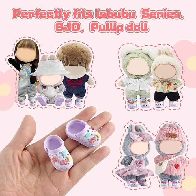Premium Doll Shoes for Lububu, Cute Doll Shoes for 4-7in Dolls, Ideal for Lububu Outfits(Purple Clog Shoes)