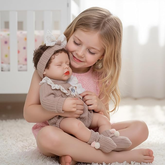 BABESIDE 3 Pcs Baby Doll Clothes Accessories Set for 12-16 Inch Babys Doll, Knitted Romper, Bow Headband and Socks, Baby Dolls Clothes and Accessories