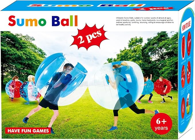 ZHUYNXIR 2 PC Sumo Ball for Adults, Bumper Bounce Balls for Kid, Inflatable Bounce Ball for Kids, Body Zorb Ball for Kids Outdoor Team Gaming Play (48 in,Blue+Red)