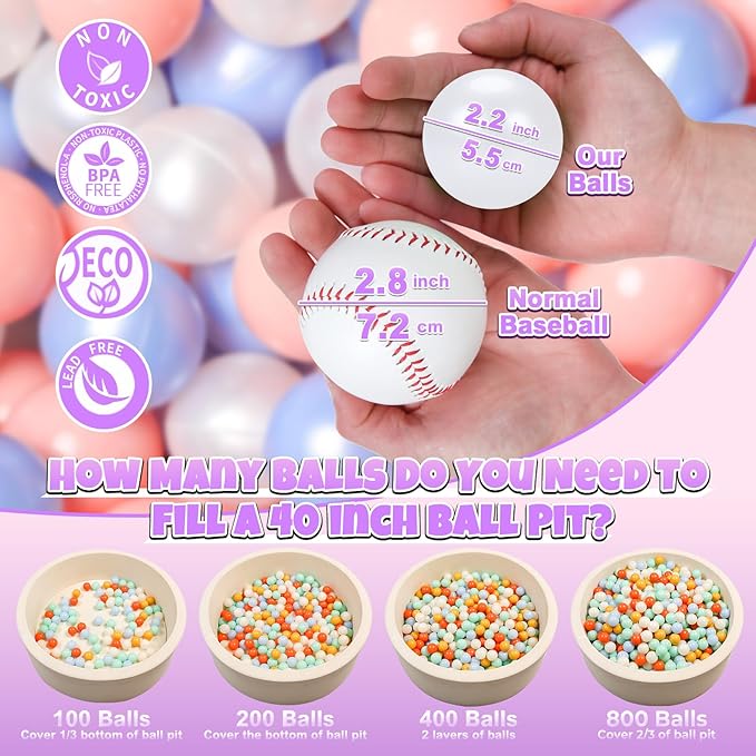 GOGOSO Ball Pit Balls for Toddlers Kids Plastic Balls for Ball-Pit Playpen Pool Baby Play Pastel BPA-Free Non Toxic Play Pastel Crush Proof Bal 50 100 200 500 1000 Count