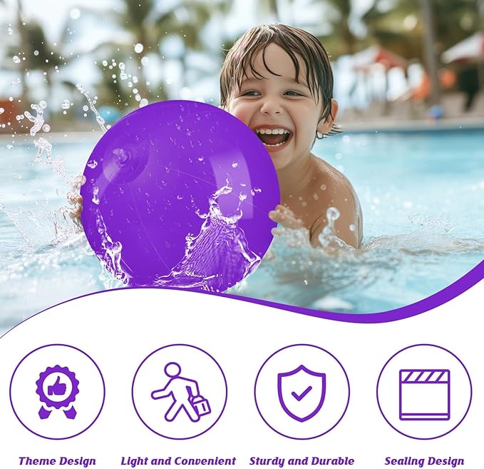 20 Pack Purple Beach Ball - 12Inch Blow Up Beach Ball Party Supplies for Kids, Inflatable Floating Balls for Summer Pool Parties, Outdoor Activities & Birthday Decorations (Purple)
