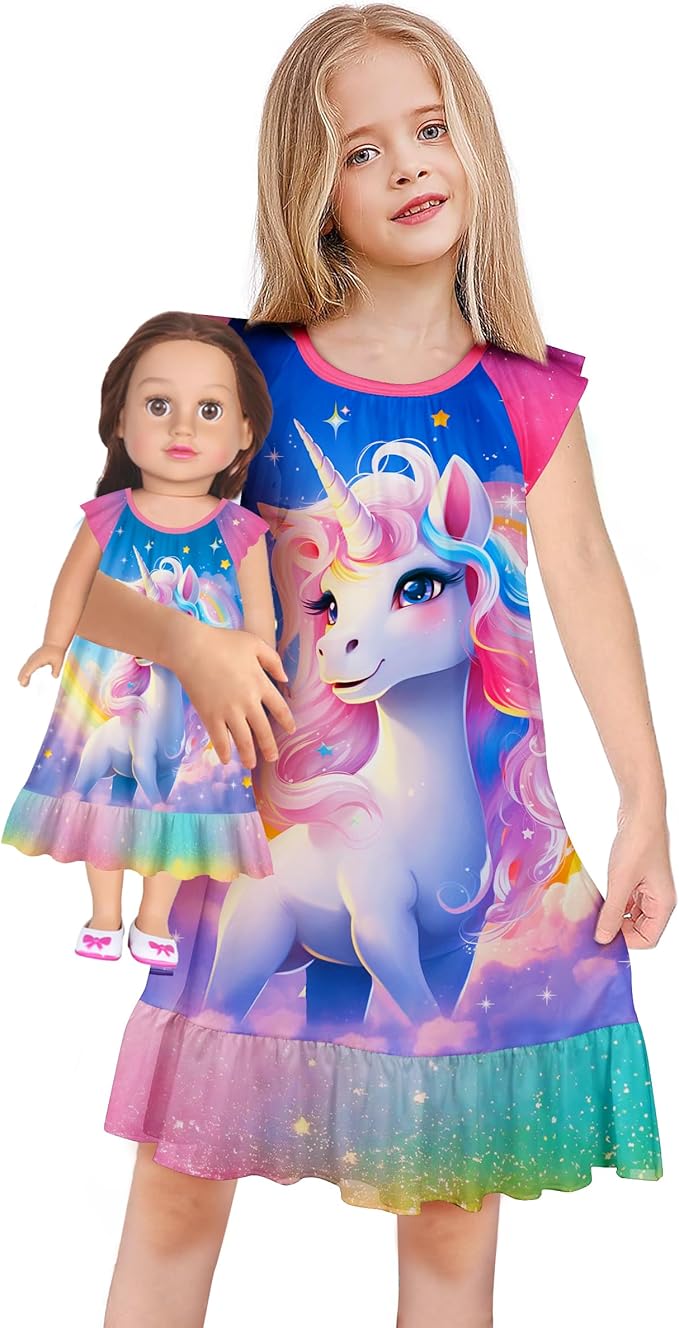 LQSZ Doll and Girl Matching Nightgown Outfit Pajamas Nightie Nightgown for Girls and Dolls Clothes