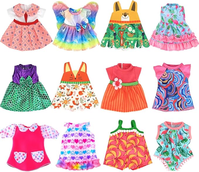 12 Set Alive Baby Doll Clothes and Accessories for 10-12 Inch Girl Dolls Outfits Include Cute Jumpsuit Dress, Gift for Kids 3+ Up
