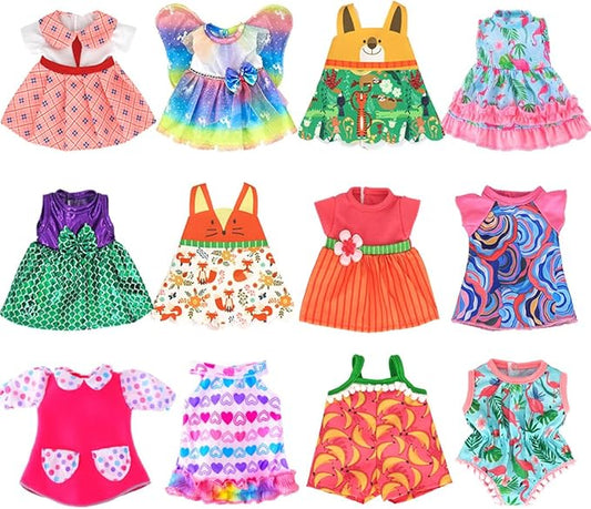 12 Set Alive Baby Doll Clothes and Accessories for 10-12 Inch Girl Dolls Outfits Include Cute Jumpsuit Dress, Gift for Kids 3+ Up