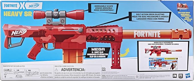 Nerf Fortnite Heavy SR Blaster Scope; Big Blaster; 6 Mega Darts; 6-Dart Clip; Kids Toy Foam Blasters; Fortnite Toys for Boys and Girls