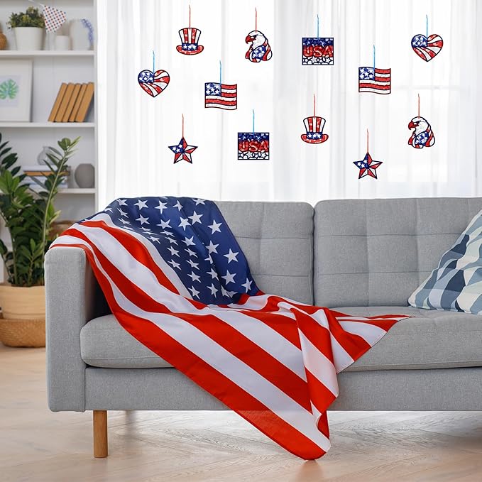 24 Set Veterans Day Patriotic Suncatchers Crafts DIY American Flag Crafts Window Tissue Paper Kit Independence Day Hanging Decor for Home Activities Window Art(Patriotic)
