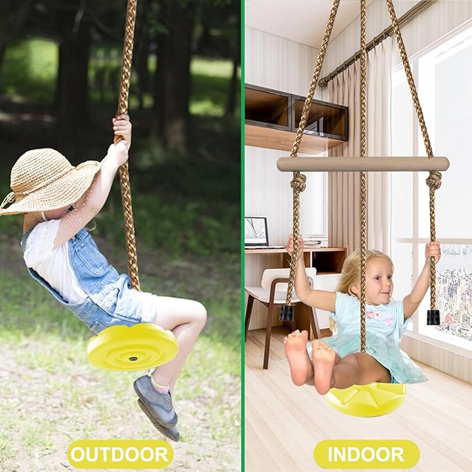 KINSPORY Disc Swing for Kids, Swing Set Accessories, 7FT Height Adjustable Gym Monkey Bars, Hanging Tree Seat for Backyard, Outdoor Play Equipment (Yellow)