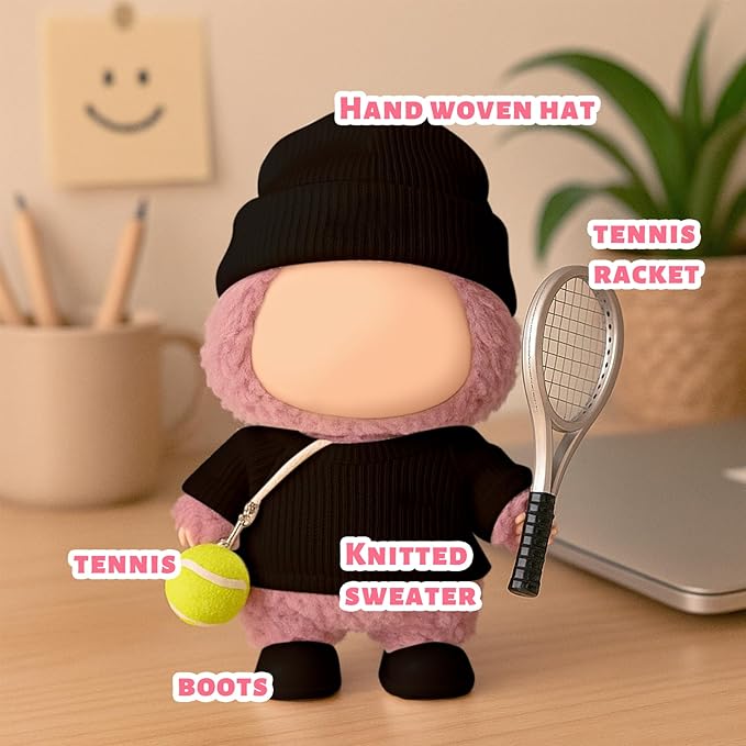 17cm Doll Clothes for Lububu Dolls，Designer Jerseys Clothes Suitable for lububu Dolls Outfits and Accessories Set， Includes top + Pants + Tennis Racket + Ball Charm + Shoes (Black)