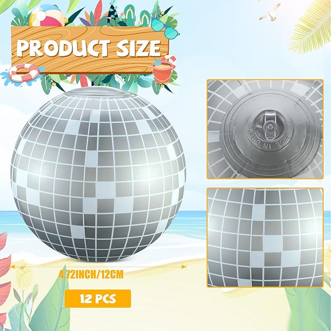 12 Pcs Inflatable Beach Ball Disco Theme Party Decoration Inflatable Disco Ball for Summer Pool Indoor Outdoor Beach Sports Theme Decor Gift