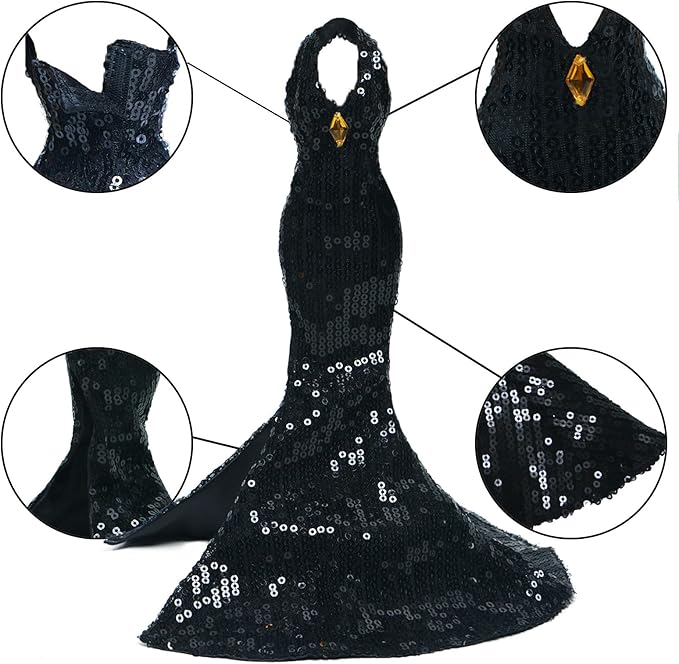 BJDBUS Limited Edition 3 Set Black Doll Wedding Dresses Accessories for 11.5 inch Girl Doll Princess Clothing, Gown, Skirt, Stuffs Add in Wardrobe