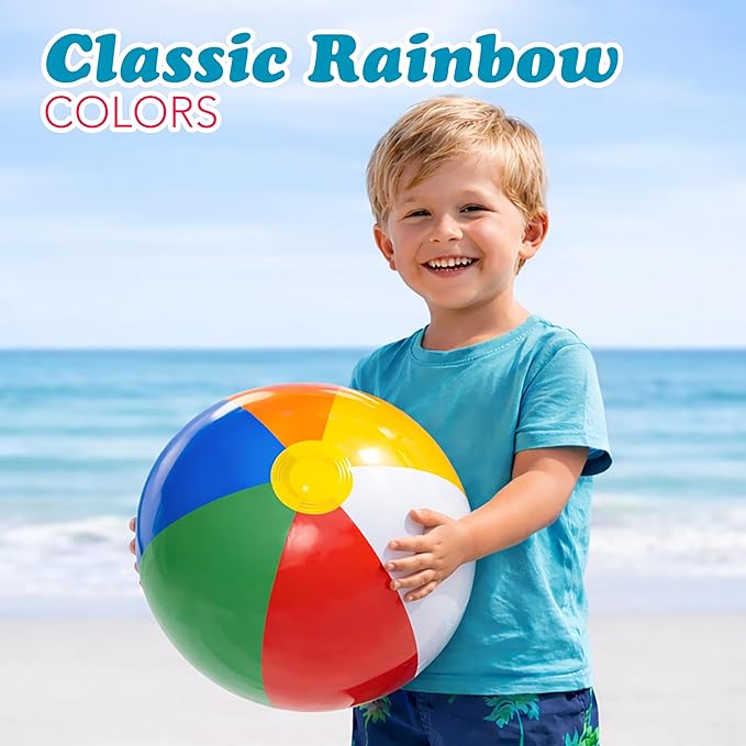 4E's Novelty 24 Pack -16 Inch Inflatable Beach Balls Bulk 24 - Birthday Pool Party Favors for Kids, Summer Goodie Bags Easter Basket Stuffers Toys, End of Year Student Gifts for Class