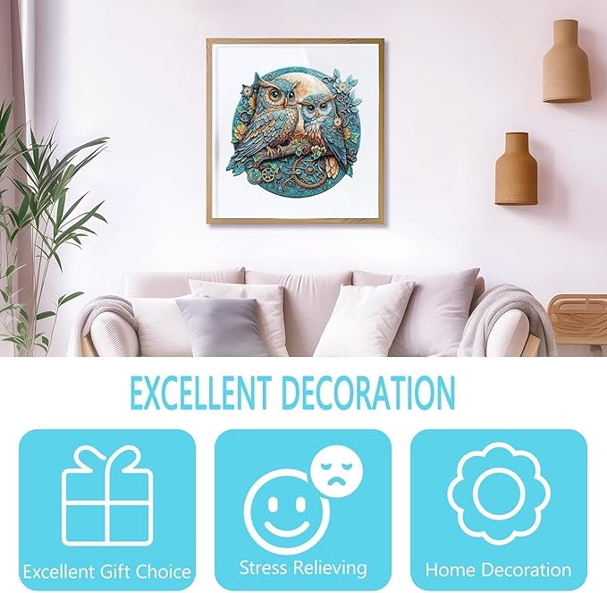 Wooden Puzzles for Adults - Embossed Owl Puzzle, Unique Shape Wooden Jigsaw Puzzle for Adults, Wood Puzzles Adult, Good Gift Idea for Family, Wall Art Home Decor (L-13.4 * 12.8in -285 Pieces)