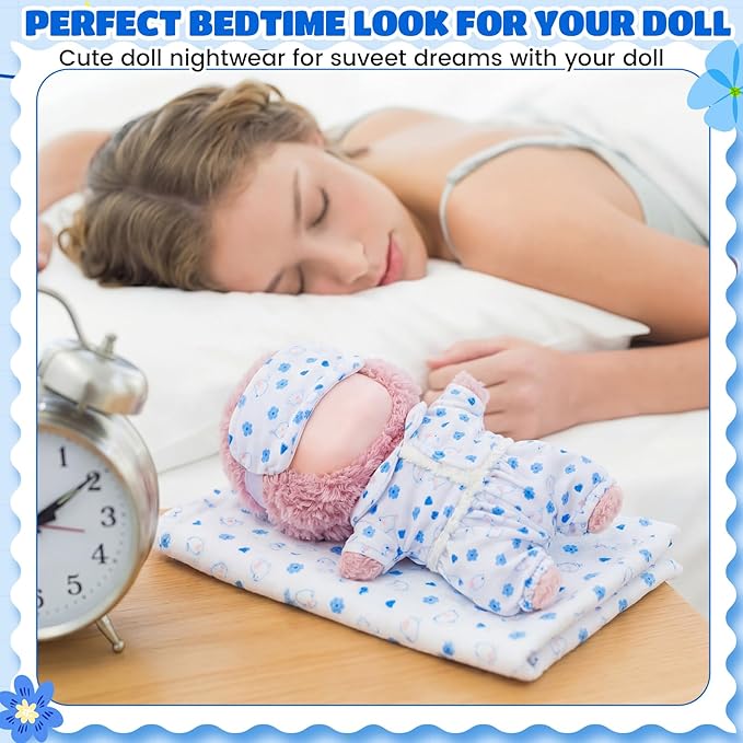 Simgoing 17cm Doll Clothes Pajamas Set with Pants Eye Mask Good Night Bedding Clothes Outfit Gifts Fits 17cm Dolls Accessories for DIY Dress up Lovers (Cute Blue Flower)