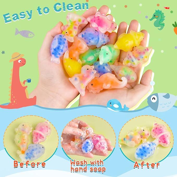 48 Pcs Mochi Squishy Toys with Water Beads for Kids Party Favors, Mini Stress Relief Squishy Fidget Toys for Classroom Prizes Christmas Party Favors Goodie Bag Stuffers Birthday Gift with Stickers