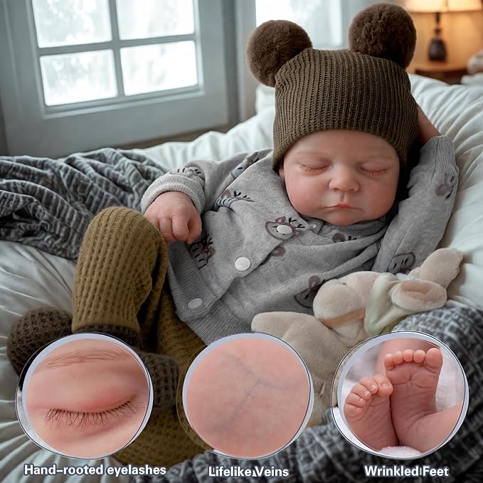 BABESIDE Lifelike Reborn Baby Dolls Boy, 17 Inch Poseable Full Vinyl Body Realistic Baby Doll, Real Life Newborn Baby Doll with Toy Accessories Gift Set for Kids Age 3+