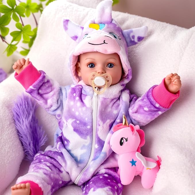 BABESIDE Baby Doll Girl - 15-Inch Realistic Baby Doll with Blue Eyes, Soft Body in Unicorn Outfit Life Like Baby Dolls That Look Real for 4 5 6 7 8 9 Years Girl, Birthday Gift and Pretend Play