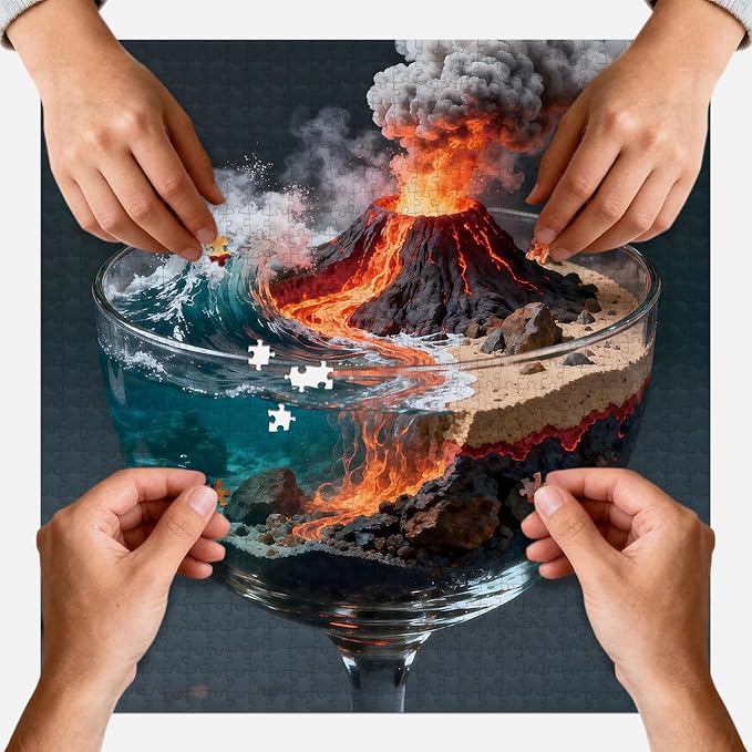 Puzzles for Adults 1024 Pieces Jigsaw Puzzles Impossible Puzzle with Letters on Back Volcano in a Cup Puzzle Family Decoration Puzzles Funny Gift for Valentine Friends (23.86 x 23.86 Inch)