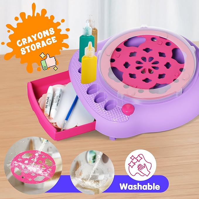 Spin Art Machine for Kids, Paint Spinner Arts and Crafts Kit with 7 Washable Paints & 36 Art Boards, Painting Art Kits for Boys Girls Ages 4 5 6 7 8 9 10 11 12, Birthday Gift Purple