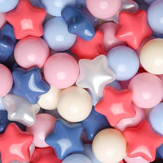 TRENDPLAY Star Ball Pit Balls for Toddlers -50 100 200 Count Star Balls Different Shapes, Non-Toxic Plastic Balls for Safe Play, Boys Girls Festival Party Decoration