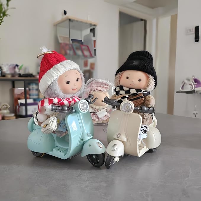 Liotww Motorcycles Scooter Toy Doll - with Light and Music, Cute Have a Seat Accessories, Interactive Rotating Decor Desktop Ornaments for Collectors (Blue)