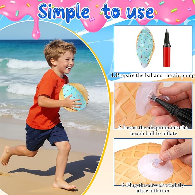 8 Pack Ice Cream Themed Beach Ball 7.87" Bulk for Summer Pool and Beach Game Gifts Birthday Party Supplies Decorations Favor