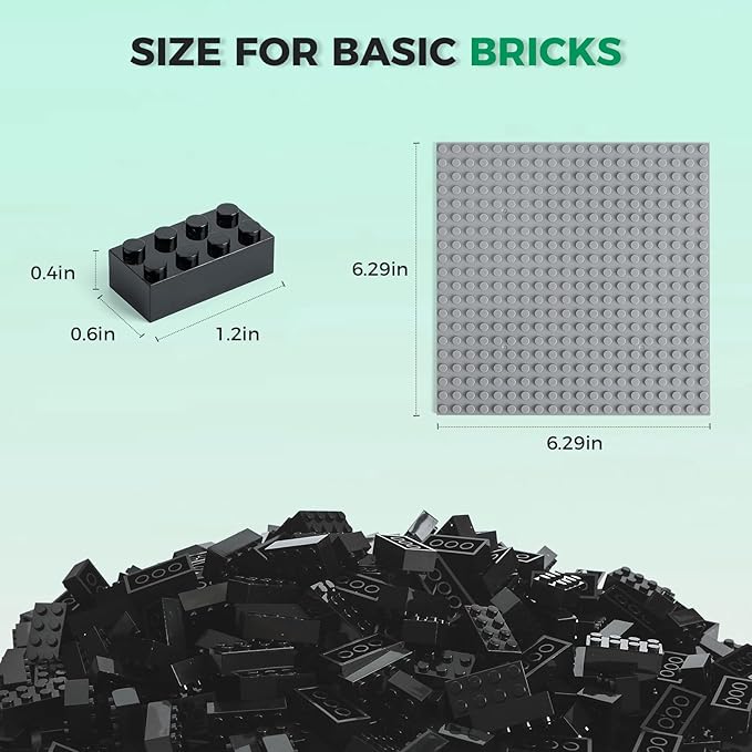 500 Piece Classic Building Bricks and 1 Gray Baseplate, 2x4 Bricks Bulk Creative Building Toys, Blocks Bulk for Kids Ages 6+, Black(Small Bricks, 1.25x0.62x0.47 in)