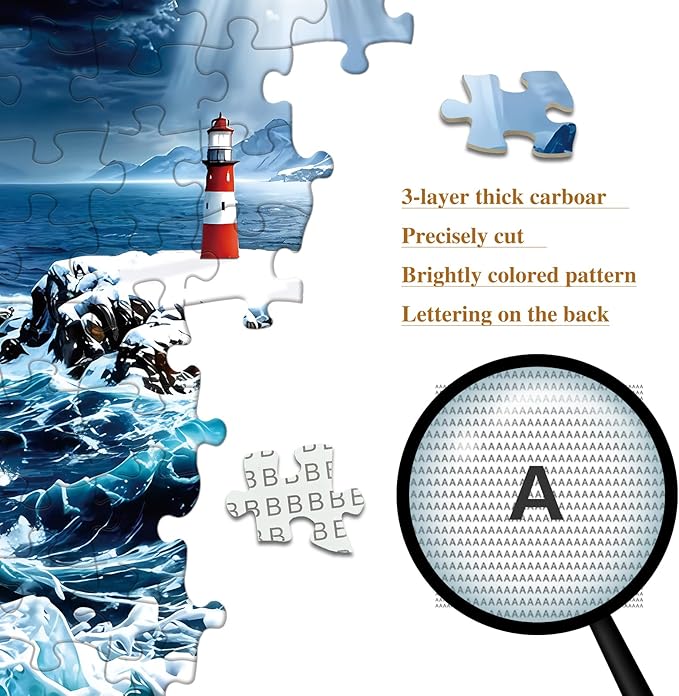 1024-Piece Jigsaw Puzzle for Adults, 3D Surreal Lighthouse Coastal Painting, Family Impossible Ocean Puzzle Wall Decor & Gift for Art & Ocean Lovers, 23.86 x 23.86 Inches