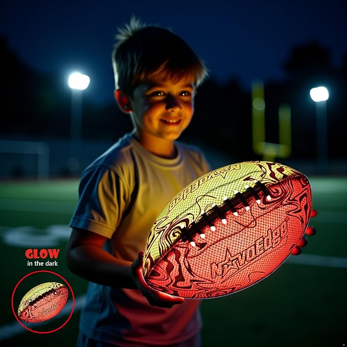 USB-C Rechargeable Football with LED Lights - Glow in the Dark Football, 9.25-inch Dual-Color Light-Up Ball, Night Play Sports Gift for Boys & Girls Outdoor Games