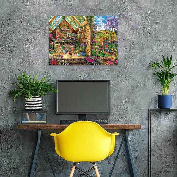 Ravensburger - Gardener's Getaway - 300 Piece Large Format Jigsaw Puzzle - Bright and Vivid Gardener's Dream with Gnomes & More - Frameable - Premium Quality - Puzzles for Adults