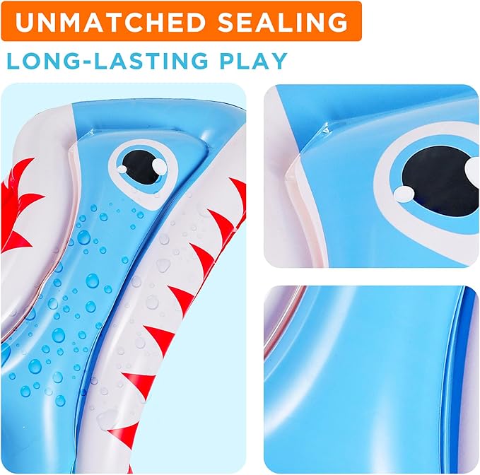 iPlay, iLearn Kids Shark Pool Toy, 3-in-1 Inflatable Pool Game Basketball Football Hoop Balls Toss Game, Toddler Floating Water Toy, Outdoor Yard Beach Summer Party Gift 3 4 5 6 7 8 Year Old Boy Girl