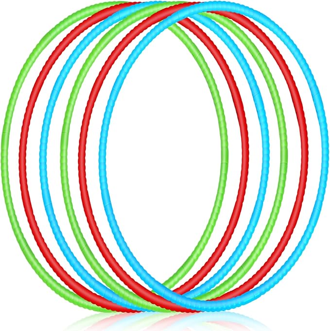 Sratte 6 Pcs Exercise Hoop Detachable Adjustable Plastic Hoops Snap Together Toy Ring Color Playground Toys for Girls and Boys Party Games, Sports, Exercise, Dog Training(28 Inch,Red,Green,Blue)