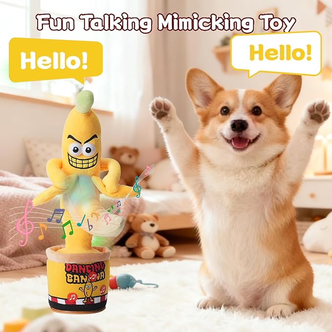 Funny Dancing Talking Banana Toy, Gifts Mimicking, Recording Repeating What You Say, Hilarious Laughs, Novelty Gag Gift for Adults Friends Coworkers Office, Adjustable Volume
