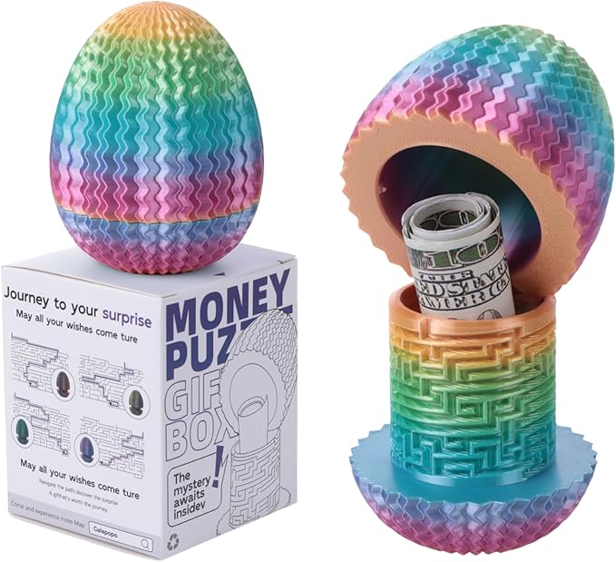 Maze Egg Money Puzzle Gift Box: Available in 4 Unique Internal Designs - Secret Cash Holder & Surprise Gift Container for Easter, Birthday, Wedding - Fun Brain Teaser Toy for Kids & Adults