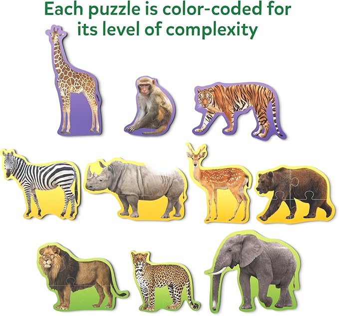 Skillmatics Step by Step Puzzles - 40 Piece Jigsaw & Toddler Puzzle, Montessori Educational Toy for Boys & Girls, Wild Animals, Travel Friendly, Gifts for Kids Ages 3, 4, 5 and Up