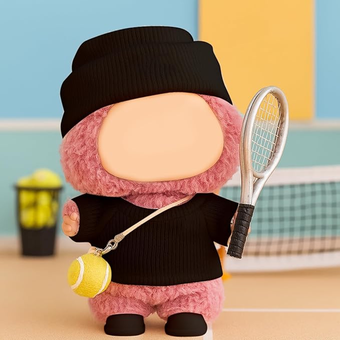 17cm Doll Clothes for Lububu Dolls，Designer Jerseys Clothes Suitable for lububu Dolls Outfits and Accessories Set， Includes top + Pants + Tennis Racket + Ball Charm + Shoes (Black)